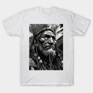 Ayahuasca And the Old Shaman Black and White T-Shirt